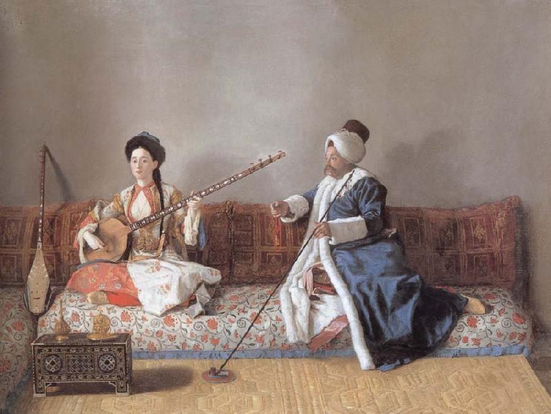 Jean-Etienne Liotard Portrait of M.Levett and of Mlle Glavany Seated on a Sofa oil painting image